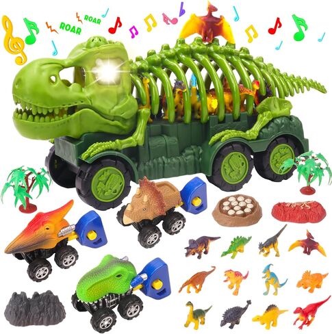 Dinosaur Truck Toys for Kids 3-5, T-Rex Transport Truck with 6 Dino Figures Toys, Dino Activity Play Mat, Dinosaur Truck Carrier Transport Car, Jurassic Dinosaur Play Set for Boys and Girls in Kuwait