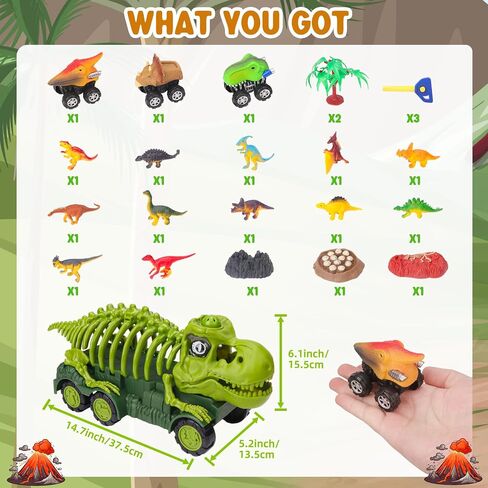 Dinosaur Truck Toys for Kids 3-5, T-Rex Transport Truck with 6 Dino Figures Toys, Dino Activity Play Mat, Dinosaur Truck Carrier Transport Car, Jurassic Dinosaur Play Set for Boys and Girls in Kuwait