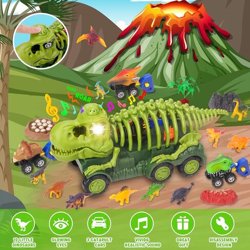 Dinosaur Truck Toys for Kids 3-5, T-Rex Transport Truck with 6 Dino Figures Toys, Dino Activity Play Mat, Dinosaur Truck Carrier Transport Car, Jurassic Dinosaur Play Set for Boys and Girls in Kuwait