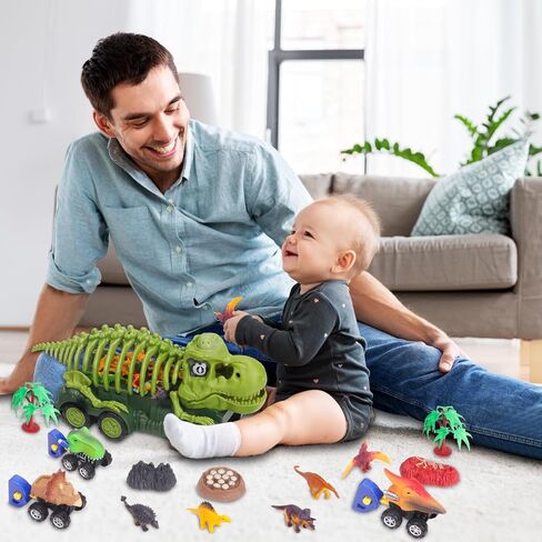 Dinosaur Truck Toys for Kids 3-5, T-Rex Transport Truck with 6 Dino Figures Toys, Dino Activity Play Mat, Dinosaur Truck Carrier Transport Car, Jurassic Dinosaur Play Set for Boys and Girls in Kuwait