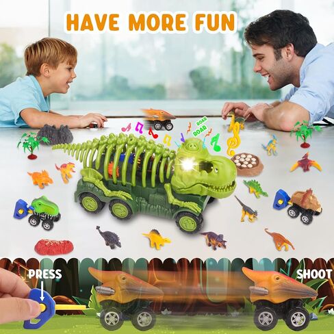 Dinosaur Truck Toys for Kids 3-5, T-Rex Transport Truck with 6 Dino Figures Toys, Dino Activity Play Mat, Dinosaur Truck Carrier Transport Car, Jurassic Dinosaur Play Set for Boys and Girls in Kuwait