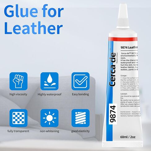 Cerca de Leather Glue，Adhesive Clear Color, Soft，Strong, Waterproof，Glue for Leather Repair and bonding，2oz in Kuwait