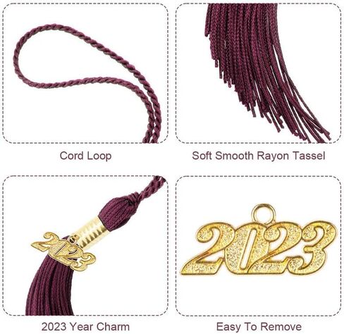 شرابة التخرج 2023 - قطعتان من تعليقات الشرابة لقبعة التخرج وشرابة التخرج 2023 مع تعليقات ذهبية لعام 2023 لقبعة التخرج، اكسسوارات شرابة لقبعات التخرج والاحتفالات بلون نبيتي in Kuwait