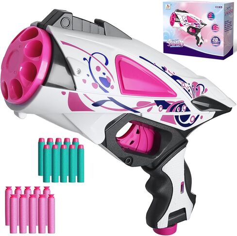 Zecong Dart Gun لبنادق Nerf الحمراء للفتيات، مسدس لعبة مسدس مع 20 قطعة من السهام الرغوية الناعمة، لعبة مسدسات رغوية لمسدس Nerf من عمر 5 إلى 7 سنوات، مسدس لعبة Bllet ناعم للفتيات والفتيان والأطفال والمراهقين in Kuwait