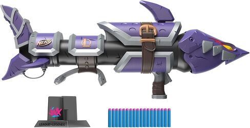 NERF LMTD League of Legends Jinx Fishbones Blaster, 18 Dart Drum, 18 Elite Darts, 3 Dart Burst, Display Stand in Saudi Arabia