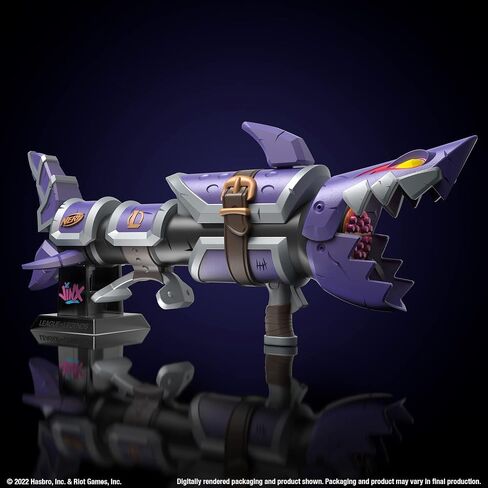 NERF LMTD League of Legends Jinx Fishbones Blaster, 18 Dart Drum, 18 Elite Darts, 3 Dart Burst, Display Stand in Saudi Arabia