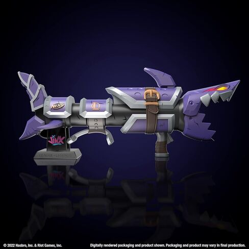 NERF LMTD League of Legends Jinx Fishbones Blaster, 18 Dart Drum, 18 Elite Darts, 3 Dart Burst, Display Stand in Saudi Arabia