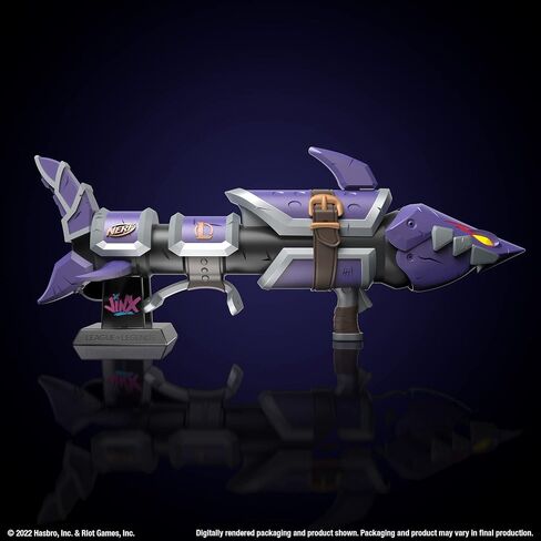 NERF LMTD League of Legends Jinx Fishbones Blaster, 18 Dart Drum, 18 Elite Darts, 3 Dart Burst, Display Stand in Saudi Arabia