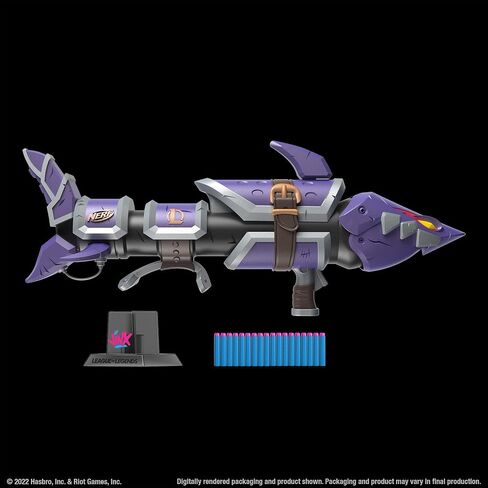 NERF LMTD League of Legends Jinx Fishbones Blaster, 18 Dart Drum, 18 Elite Darts, 3 Dart Burst, Display Stand in Saudi Arabia