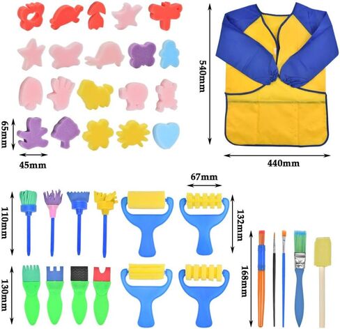 تايم سيتل مجموعة طلاء للاطفال - 31 قطعة من اسفنجات الطلاء للاطفال، تتضمن فرش اسفنجية وفرش طلاء اسفنجية وفرشاة بنمط زهور ومريلة مقاومة للماء ومجموعة فرش in Kuwait