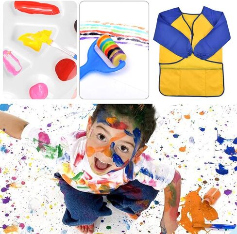 تايم سيتل مجموعة طلاء للاطفال - 31 قطعة من اسفنجات الطلاء للاطفال، تتضمن فرش اسفنجية وفرش طلاء اسفنجية وفرشاة بنمط زهور ومريلة مقاومة للماء ومجموعة فرش in Kuwait