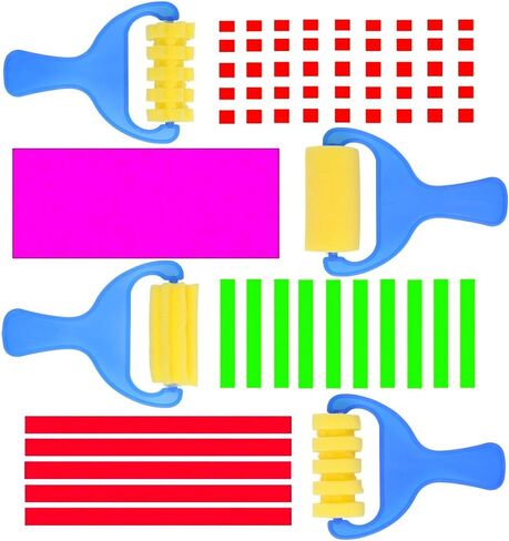 تايم سيتل مجموعة طلاء للاطفال - 31 قطعة من اسفنجات الطلاء للاطفال، تتضمن فرش اسفنجية وفرش طلاء اسفنجية وفرشاة بنمط زهور ومريلة مقاومة للماء ومجموعة فرش in Kuwait