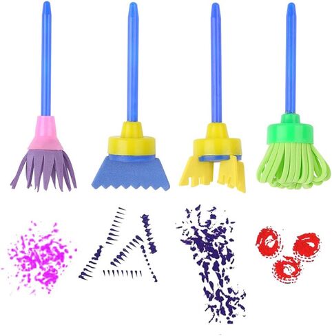 تايم سيتل مجموعة طلاء للاطفال - 31 قطعة من اسفنجات الطلاء للاطفال، تتضمن فرش اسفنجية وفرش طلاء اسفنجية وفرشاة بنمط زهور ومريلة مقاومة للماء ومجموعة فرش in Kuwait