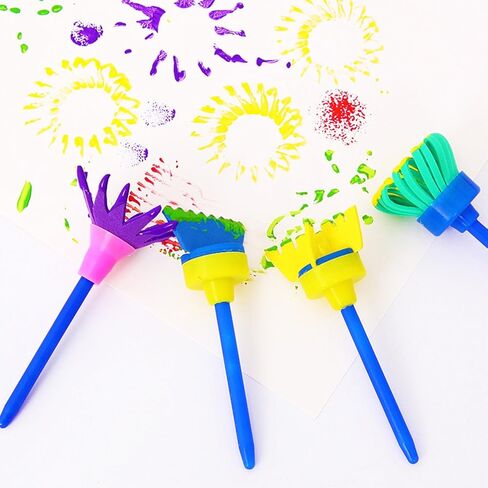 تايم سيتل مجموعة طلاء للاطفال - 31 قطعة من اسفنجات الطلاء للاطفال، تتضمن فرش اسفنجية وفرش طلاء اسفنجية وفرشاة بنمط زهور ومريلة مقاومة للماء ومجموعة فرش in Kuwait