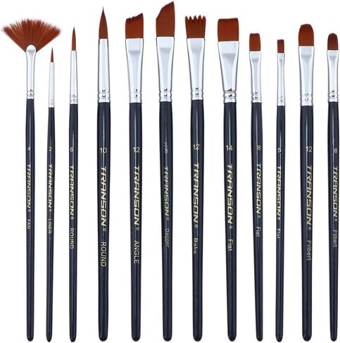 مجموعة فرش طلاء احترافية مكونة من 12 قطعة من ترانسون لطلاء الوجه بألوان مائية من الأكريليك وحبر الغواش والصخور الحرفية in Kuwait