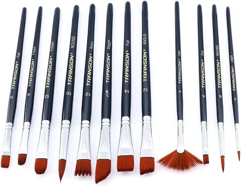 مجموعة فرش طلاء احترافية مكونة من 12 قطعة من ترانسون لطلاء الوجه بألوان مائية من الأكريليك وحبر الغواش والصخور الحرفية in Kuwait