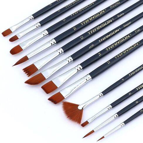 مجموعة فرش طلاء احترافية مكونة من 12 قطعة من ترانسون لطلاء الوجه بألوان مائية من الأكريليك وحبر الغواش والصخور الحرفية in Kuwait