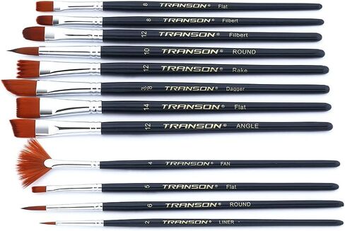 مجموعة فرش طلاء احترافية مكونة من 12 قطعة من ترانسون لطلاء الوجه بألوان مائية من الأكريليك وحبر الغواش والصخور الحرفية in Kuwait