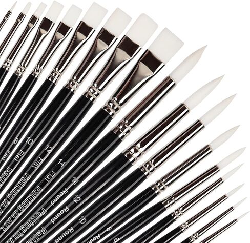 Falling in Art Gold Nylon Hair Paint Brushes for Acrylic Painting, 14PCS Watercolor Paint Brush Set, Long Handled Nylon Oil Paintbrushes for Kids, Adults, Beginners, and Professionals in Kuwait