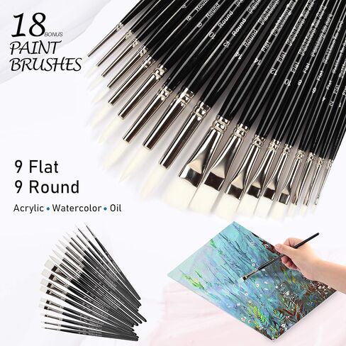 Falling in Art Gold Nylon Hair Paint Brushes for Acrylic Painting, 14PCS Watercolor Paint Brush Set, Long Handled Nylon Oil Paintbrushes for Kids, Adults, Beginners, and Professionals in Kuwait
