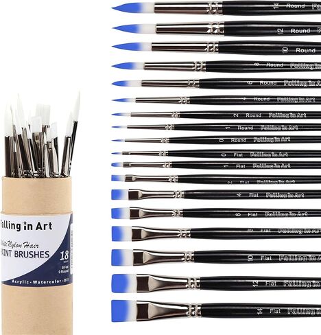 Falling in Art Gold Nylon Hair Paint Brushes for Acrylic Painting, 14PCS Watercolor Paint Brush Set, Long Handled Nylon Oil Paintbrushes for Kids, Adults, Beginners, and Professionals in Kuwait