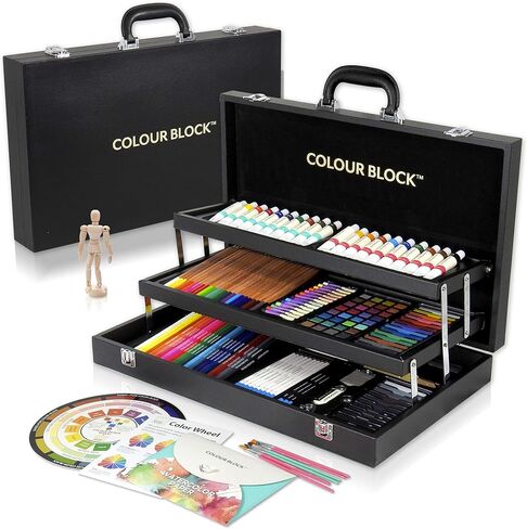 COLOUR BLOCK 181 pc Mixed Media Art Set in Durable PU leather Case - Soft & Oil Pastels, Acrylic & Watercolor Paints, Sketching, Charcoal & Colored Pencils and Tools in Kuwait