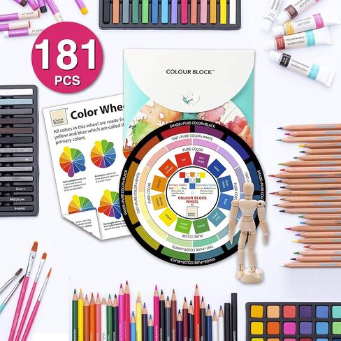 COLOUR BLOCK 181 pc Mixed Media Art Set in Durable PU leather Case - Soft & Oil Pastels, Acrylic & Watercolor Paints, Sketching, Charcoal & Colored Pencils and Tools in Kuwait