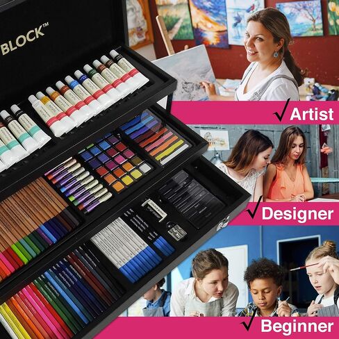 COLOUR BLOCK 181 pc Mixed Media Art Set in Durable PU leather Case - Soft & Oil Pastels, Acrylic & Watercolor Paints, Sketching, Charcoal & Colored Pencils and Tools in Kuwait