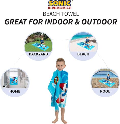 Franco Sonic The Hedgehog Super Soft Plush Cuddle Buddy and Beach Towel Bundle in Kuwait