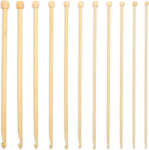 مجموعة خطافات كروشيه تونسية (13 انش) - خطاف كروشيه من الخيزران - مجموعة حياكة خفيفة الوزن وناعمة بقطر 3.5 ملم الى 10 ملم - خطافات كروشيه منحنية تدوم طويلا مع شنطة - مجموعة كروشيه للحياكة والكروشيه in Kuwait