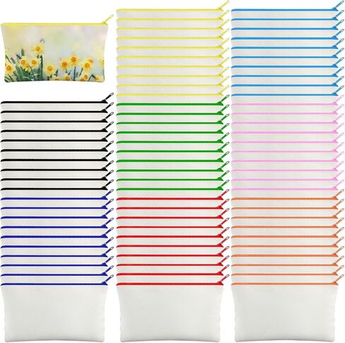 Silkfly 144 Pack Blank Canvas Cosmetic Bags Sublimation Makeup Bags White Pencil Pouch DIY Zippered Multipurpose Pouches Heat Transfer Iron on Pouch Bags for Stationery Toiletries Crafts Use in Saudi Arabia