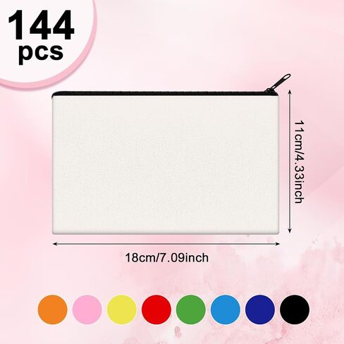Silkfly 144 Pack Blank Canvas Cosmetic Bags Sublimation Makeup Bags White Pencil Pouch DIY Zippered Multipurpose Pouches Heat Transfer Iron on Pouch Bags for Stationery Toiletries Crafts Use in Saudi Arabia