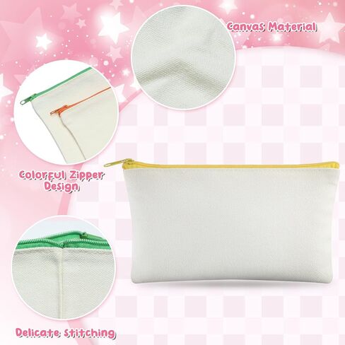 Silkfly 144 Pack Blank Canvas Cosmetic Bags Sublimation Makeup Bags White Pencil Pouch DIY Zippered Multipurpose Pouches Heat Transfer Iron on Pouch Bags for Stationery Toiletries Crafts Use in Saudi Arabia