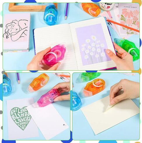 بكرة شريط مزدوجة الجوانب من BOUMUSOE، 8 مم × 10 متر، 4 عبوات من شريط لاصق القصاصات، موزع شريط لاصق شفاف لتغليف الهدايا، وسجلات القصاصات، والحرف اليدوية، والمشروعات الفنية in Kuwait