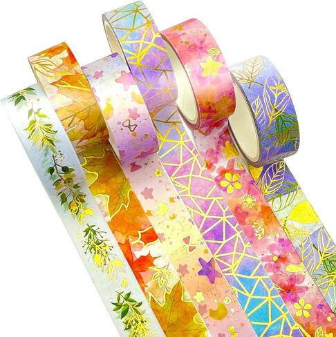 مجموعة شريط واشي للزينة من هيليلايف - 6 بكرات من شرائط واشي المعدنية الذهبية الوردية لكتاب القصاصات والمجلات الرصاصية والمخطمين والبطاقات وتغليف الهدايا والفنون والحرف (عرض 15 مم) in Kuwait