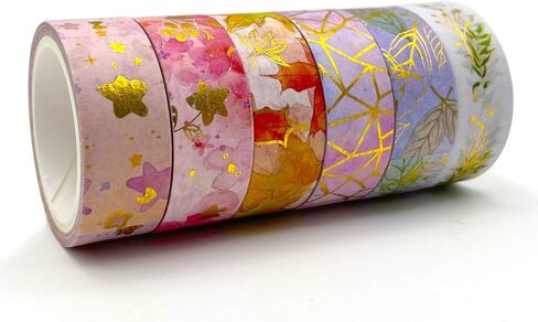 مجموعة شريط واشي للزينة من هيليلايف - 6 بكرات من شرائط واشي المعدنية الذهبية الوردية لكتاب القصاصات والمجلات الرصاصية والمخطمين والبطاقات وتغليف الهدايا والفنون والحرف (عرض 15 مم) in Kuwait