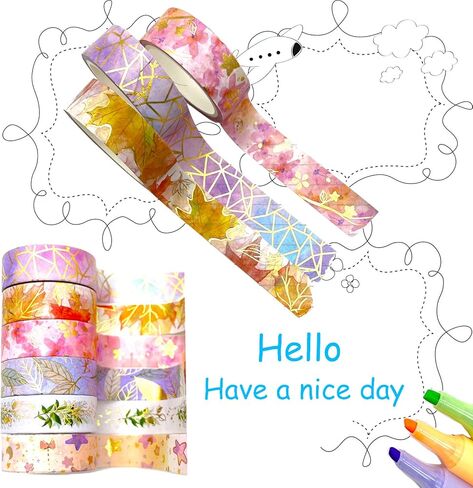 مجموعة شريط واشي للزينة من هيليلايف - 6 بكرات من شرائط واشي المعدنية الذهبية الوردية لكتاب القصاصات والمجلات الرصاصية والمخطمين والبطاقات وتغليف الهدايا والفنون والحرف (عرض 15 مم) in Kuwait