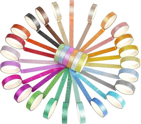 شريط واشي لامع رفيع من إيبورن - 30 لفة 10 مم مجموعة شريط لاصق واشي بألوان قوس قزح، شريط زخرفي رفيع لمجلة الرصاص، والحرف اليدوية اليدوية، والمخطط، وسجل القصاصات، وتغليف الهدايا in Kuwait