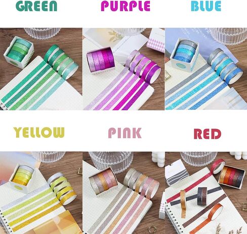 شريط واشي لامع رفيع من إيبورن - 30 لفة 10 مم مجموعة شريط لاصق واشي بألوان قوس قزح، شريط زخرفي رفيع لمجلة الرصاص، والحرف اليدوية اليدوية، والمخطط، وسجل القصاصات، وتغليف الهدايا in Kuwait