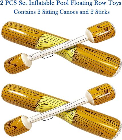 ALLADINBOX 4 PCS Inflatable Pool Battle Log Rafts, Float Row Toys for 2 Players Fighting Float Ride On, 2 Sitting Canoes and 2 Sticks, Joust Set Pool Party Water Sports Games, Wood Grain in Kuwait