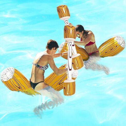 ALLADINBOX 4 PCS Inflatable Pool Battle Log Rafts, Float Row Toys for 2 Players Fighting Float Ride On, 2 Sitting Canoes and 2 Sticks, Joust Set Pool Party Water Sports Games, Wood Grain in Kuwait