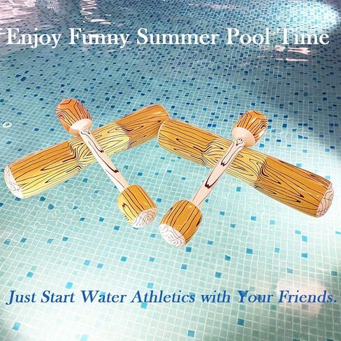 ALLADINBOX 4 PCS Inflatable Pool Battle Log Rafts, Float Row Toys for 2 Players Fighting Float Ride On, 2 Sitting Canoes and 2 Sticks, Joust Set Pool Party Water Sports Games, Wood Grain in Kuwait