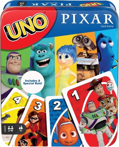 Mattel Games UNO Pixar 25th Anniversary Card Game with 112 Cards & Instructions in Storage Tin for Players 7 Years & Older, Kid, Family & Adult Game Night in Saudi Arabia
