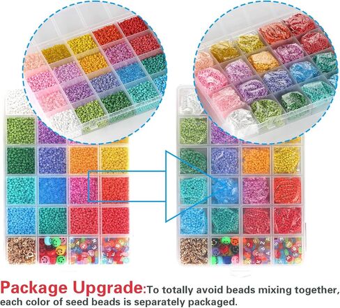 24500+ قطعة من الخرز لمجموعة صنع المجوهرات، قلادة من طين البوليمر المستدير الملون من Funtopia، خرز بذور زجاج هيشي لمجموعة صنع السوار، هدية يدوية للأطفال البنات in Kuwait