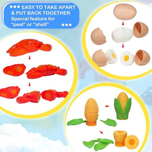 Holady 64 Pcs Play Food Set for Kids Kitchen,Plastics Cutting Fake Food/ Fruit/ Vegetable Accessories with Storage Box,Educational Toy for Girls Boys Birthday in Kuwait