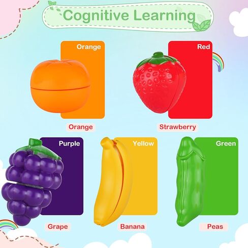 Holady 64 Pcs Play Food Set for Kids Kitchen,Plastics Cutting Fake Food/ Fruit/ Vegetable Accessories with Storage Box,Educational Toy for Girls Boys Birthday in Kuwait