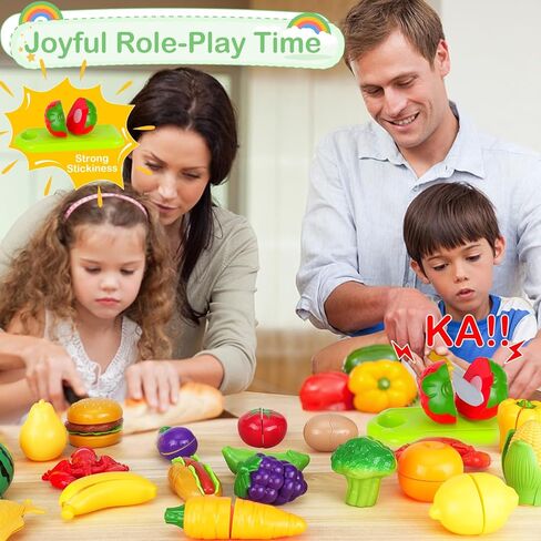 Holady 64 Pcs Play Food Set for Kids Kitchen,Plastics Cutting Fake Food/ Fruit/ Vegetable Accessories with Storage Box,Educational Toy for Girls Boys Birthday in Kuwait