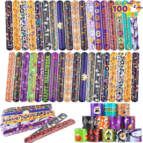 JOYIN Halloween Slap Bracelets Party Favors for Kids - 100 Pcs Friendship Bracelets Halloween Party Supplies and Decorations Snap Bracelets with Halloween Classies Pattern in Saudi Arabia
