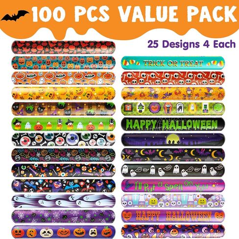 JOYIN Halloween Slap Bracelets Party Favors for Kids - 100 Pcs Friendship Bracelets Halloween Party Supplies and Decorations Snap Bracelets with Halloween Classies Pattern in Saudi Arabia