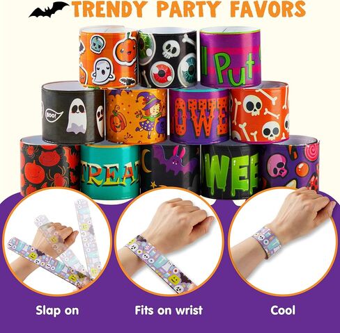 JOYIN Halloween Slap Bracelets Party Favors for Kids - 100 Pcs Friendship Bracelets Halloween Party Supplies and Decorations Snap Bracelets with Halloween Classies Pattern in Saudi Arabia